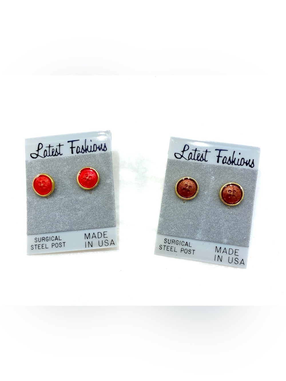 NWT Vintage Glitter Button Stud Earrings Set | Red Brown Gold Cabochon